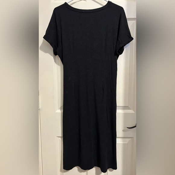 Anthropologie Draped Front Short Sleeve charcoal gray midi Dress large petite - Picture 5 of 5